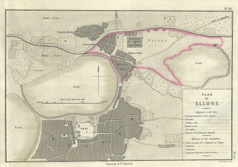 1854 Pharoah Map or Plan of the City of Eluru in Andhra Pradesh, India