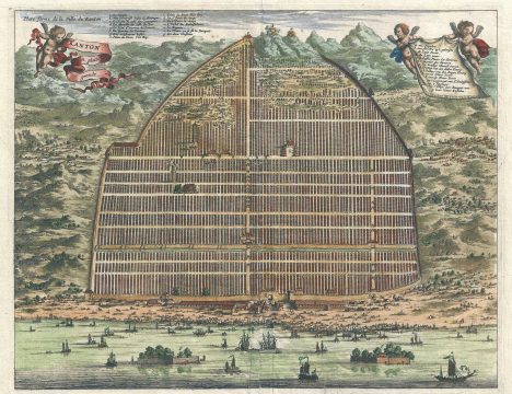 1670 Van Der Aa Map or Plan of Guangzhou, China