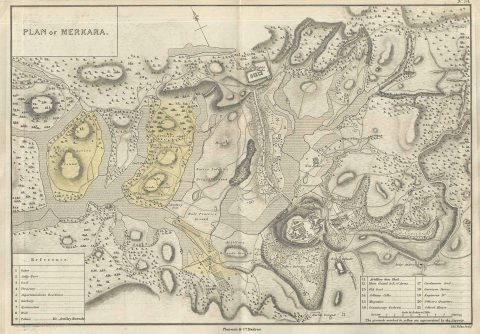 1854 Pharoah Map or Plan of Madikeri or Mercara, Karnataka, India