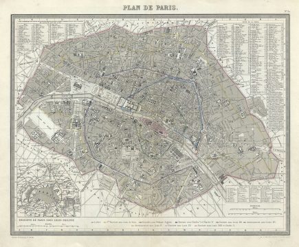 1874 Tardieu Map or Plan of Paris, France