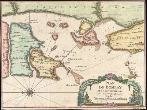 1750 Bellin Map or Plan of Bombay (Mumbai), India