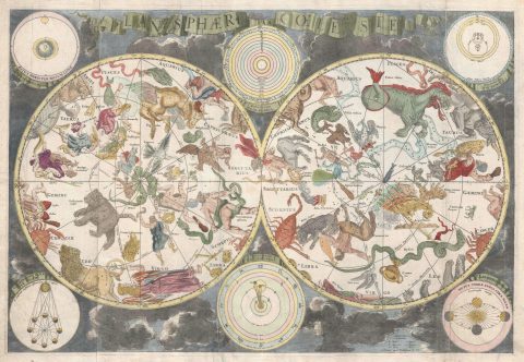 1680 De Wit Map of the Celestial Hemispheres (Stars and Constellations)