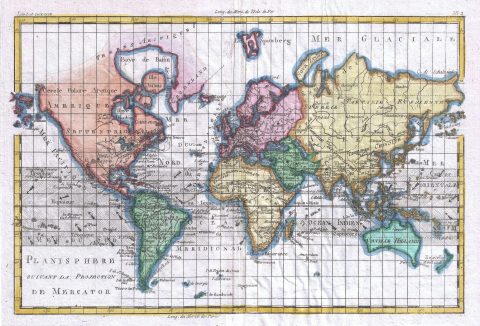 1780 Raynal and Bonne Map of the World