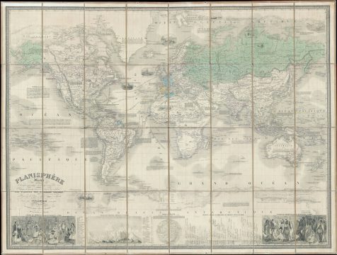 1857 Vuillemin Case Map of the World on Mercator's Projection
