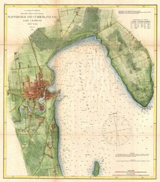 1872 U.S. Coast Survey Map of Plattsburgh and Lake Champlain, New York
