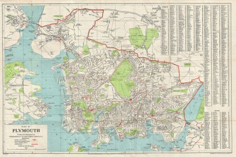 1930 Geographia Pocket Map of Plymouth, England