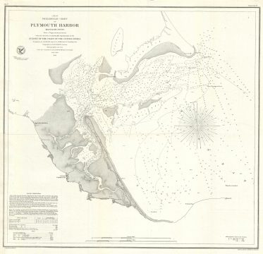 1854 U.S. Coast Survey Chart or Map of Plymouth Harbor, Massachusetts