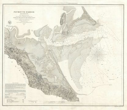 1857 U.S. Coast Survey Chart or Map of Plymouth Harbor, Massachusetts