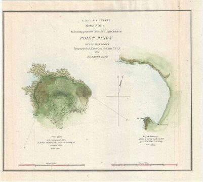1851 U.S. Coast Survey Chart or Map of Point Pinos, Monterey Bay, California