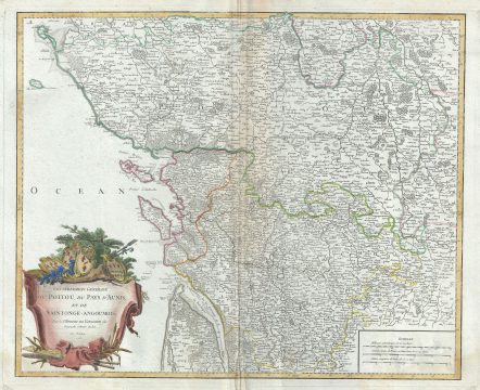 1753 Vaugondy Map of the Poitou-Charentes Region of France