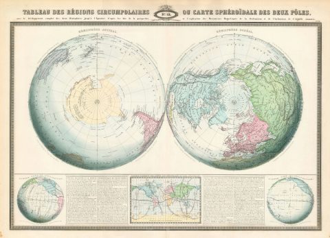 1860 Garnier Map of the North and South Poles in Two Hemispheres