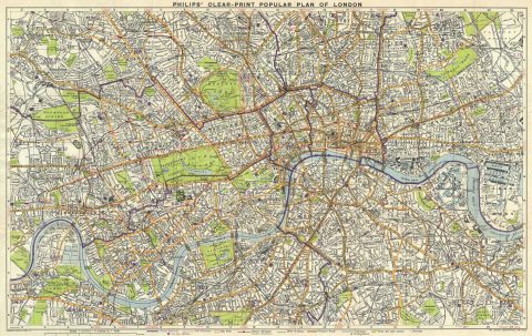 1930 Philips Plan or Map of London, England