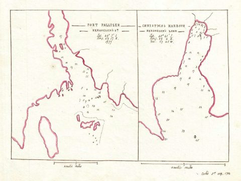 1835 Manuscript Map of Port Palliser and Christmas Harbor on Kerguelen Island