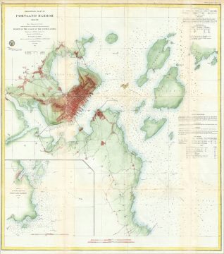 1859 U.S. Coast Survey Map or Chart of Portland Harbor, Maine