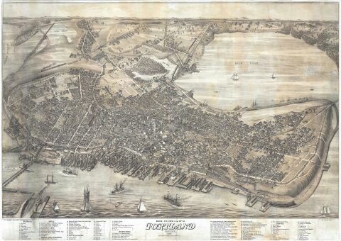1876 Joseph Warner Bird's-Eye View Map of Portland, Maine (Stoner)