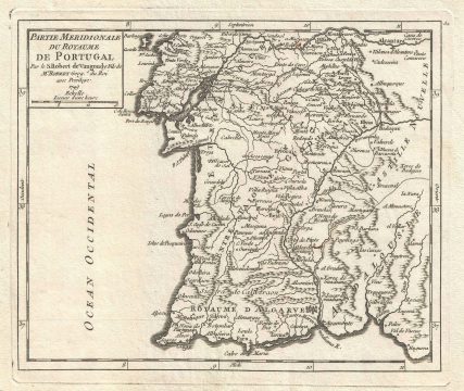 1749 Vaugondy Map of Southern Portugal