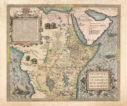 1571 / 1573 Abraham Ortelius Map of Africa - Kingdom of Prester John