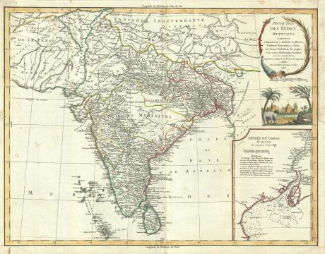 1786 Vaugondy Map of India and Ceylon