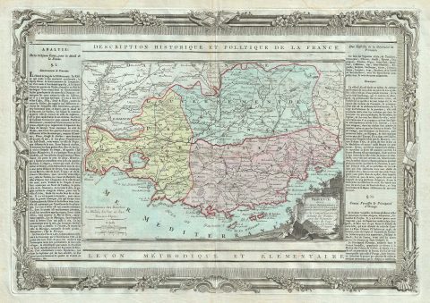 1786 Desnos Map of the Provence Region of France (French Riviera)