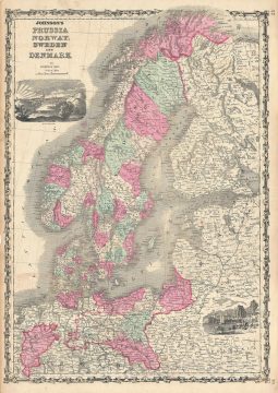 1862 Johnson Map of Scandinavia (Norway, Sweden, Denmark) and Prussia