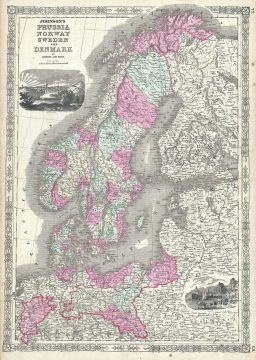 1865 Johnson Map of Prussia and Scandinavia (Norway, Sweden, Denmark)