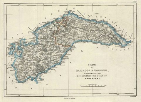 1854 Pharoah Map of the Raichur and Koppal Districts of Karnataka, India