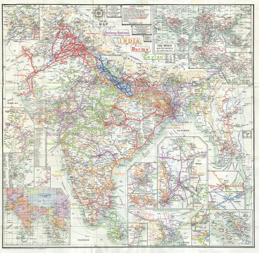 1914 Railway Board Map of the Railway Networks in India, Burma, and Sri Lanka