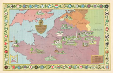 1939 Baker Pictorial Map of American World War I Cemeteries in Europe