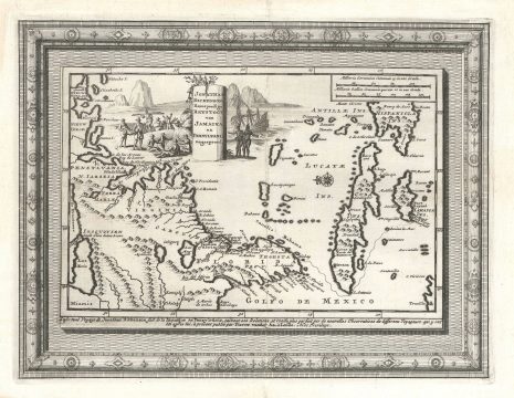 1707 Jonathan Dickinson Map of Florida, Carolina, Virginia and Cuba