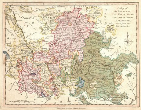 1794 Wilkinson Map of Upper Rhine, Lower Rhine and Franconia, Germany