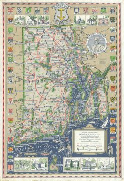 1936 Booth Pictorial Map of Rhode Island and Narragansett Bay