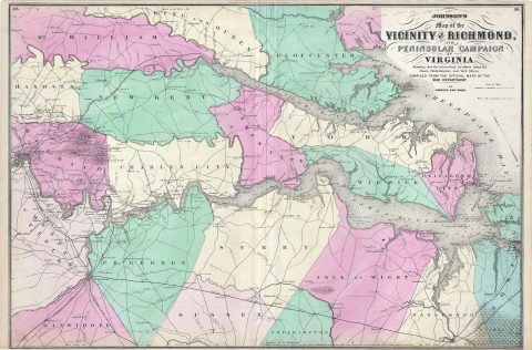 1862 Johnson Map of Richmond, Virginia and Vicinity (Peninsular Campaign)