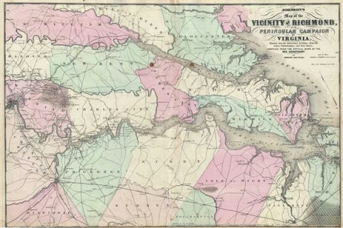 1862 Johnson Map of Richmond, Virginia and Vicinity (Peninsular Campaign)