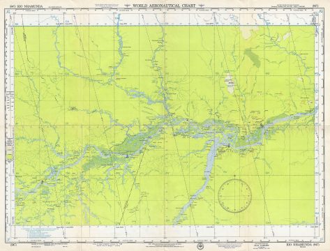 1954 U.S. Air Force Aeronautical Chart or Map of Rio Nhamunda, Brazil