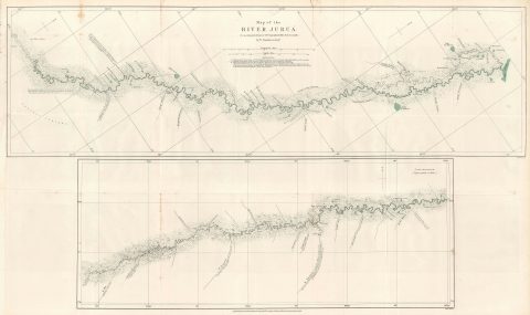 1869 Chandless Map of the Jurua River, Amazon Rainforest, Brazil