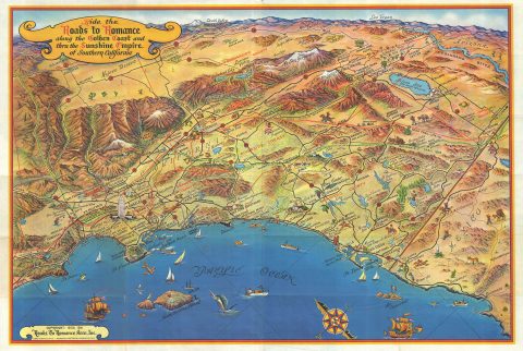 1953 Pictorial Bird's Eye View Map of Southern California