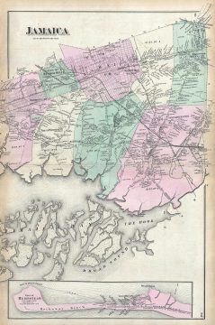 1873 Beers Map of Jamaica and Rockaway Beach, Queens, New York City
