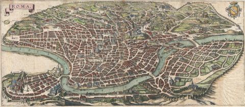 1652 Merian Panoramic View or Map of Rome, Italy