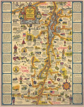1934 Hall Pictorial Map of New York, Vermont, and Lake Champlain