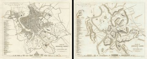 1830 S.D.U.K. Subscriber's Map or Plan of Ancient and Modern Rome - Set
