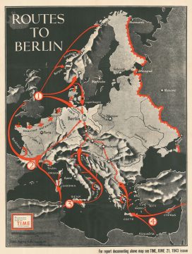 1943 Chapin Map of Europe with Possible Allied Invasion Routes