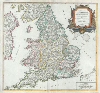 1753 Vaugondy Map of England and Wales