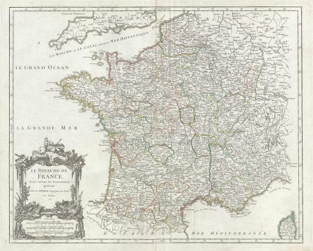 1750 Vaugondy Map of France