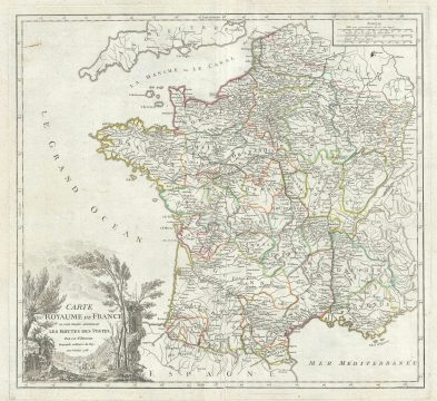 1758 Vaugondy Map of France w/ Postal Routes
