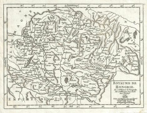 1749 Vaugondy Map of Hungary and Transylvania (Romania)