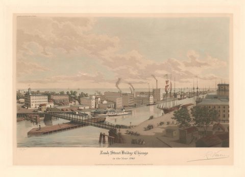 1930 Varin View of the Rush Street Bridge, Chicago, Illinois