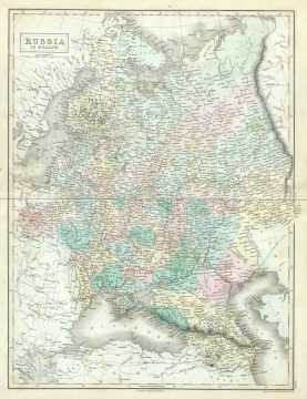 1851 Black Map of European Russia