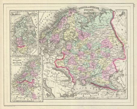 1887 Bradley Map of European Russia, Scandinavia, Holland, Belgium and Denmark.