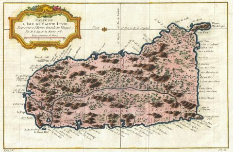 1758 Bellin Map of Saint Lucia (Sainte Lucie), West Indies