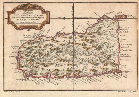 1758 Bellin Map of Saint Lucia (Sainte Lucie), West Indies